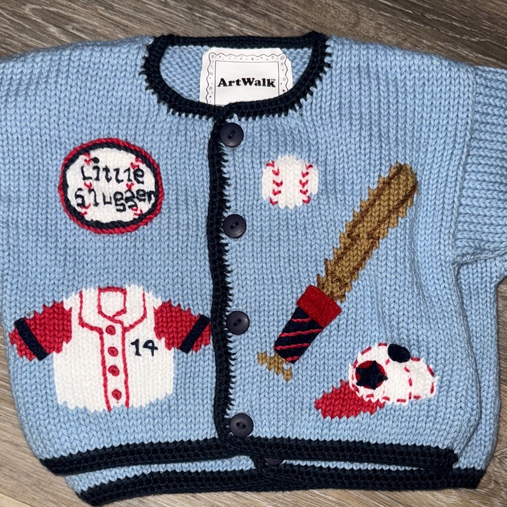 Blue Baseball-Themed Kids Cardigan